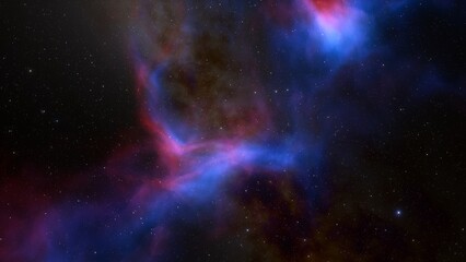 Cosmic background with a blue purple nebula and stars
