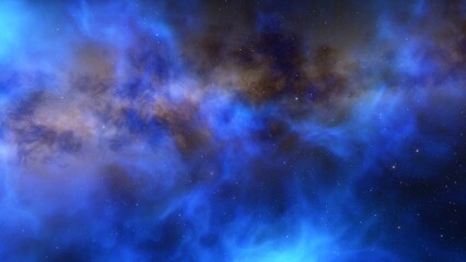 Cosmic background with a blue purple nebula and stars
