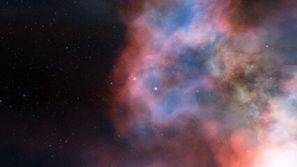 Obraz na płótnie Canvas bright nebula, nebula in space, majestic red-purple nebula, beautiful space background 3D render 