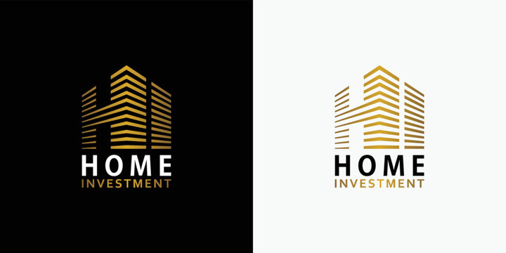 
Gold Home Building with Initial Letter H I, Golden Real Estate Apartment with HI Monogram luxury elegant logo design in Black and White Background