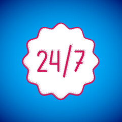 White Clock 24 hours icon isolated on blue background. All day cyclic icon. 24 hours service symbol. Vector