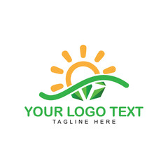 Sun Logo - Sun with Diamond - Diamond Logo with Sun,  Diamond sun icon - Gemstone logo