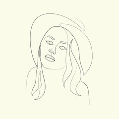 Abstract beauty woman with hat elegant line art drawing lined vector illustration