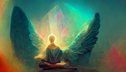 Dramatic scene in heaven. Angel in dream