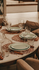 Table setting with beautiful crockery. Holiday dinner