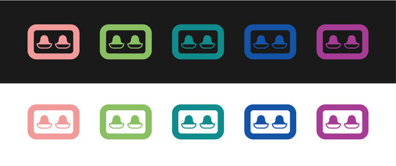 Set Earplugs with storage box icon isolated on black and white background. Ear plug sign. Noise symbol. Sleeping quality concept. Vector