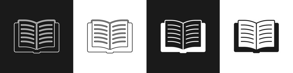 Set Open book icon isolated on black and white background. Vector