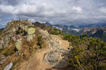 Fototapeta na wymiar The red ridge trail towards the Kasprowy peak. Tatra Mountains.