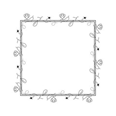 Abstract Black Simple Line Square With Leaf Leaves Frame Flowers Doodle Outline Element Vector Design Style Sketch Isolated Illustration For Wedding And Banner