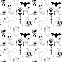 Seamless black and white Halloween pattern.