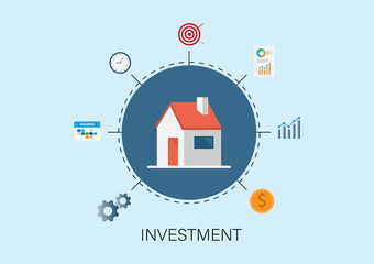 vector illustration long term investment, growth asset, real estate investing, house loan, value asset, growth profit, house rental