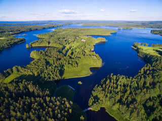 Aerial view of peninsula on Pyhajarvi lake (Holy lake), Finland