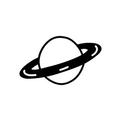 Planet with a ring. Saturn or Jupiter, Uranus or Neptune. Black and white vector illustration in doodle style isolated. Space. Universe
