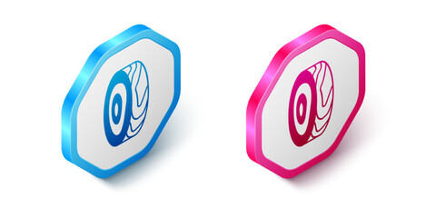 Isometric Tree rings icon isolated on white background. Wooden cross section. Hexagon button. Vector