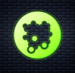 Glowing neon Rice in a bowl icon isolated on brick wall background. Traditional Asian food. Vector
