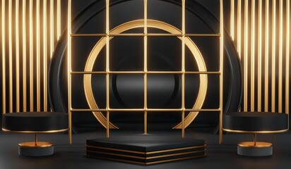 3D rendering of blank product background for cream cosmetics Modern black podium background