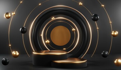 Obraz premium 3D rendering of blank product background for cream cosmetics Modern black podium background