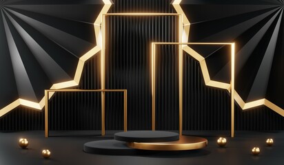 Fototapeta premium 3D rendering of blank product background for cream cosmetics Modern black podium background