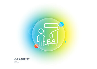 Painter line icon. Gradient blur button with glassmorphism. Paint brush roller sign. Professional artist symbol. Transparent glass design. Painter line icon. Vector
