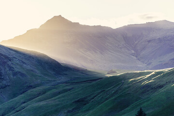 Fototapeta premium Sunset over mountains in Iceland - HDR photograph