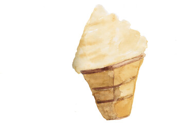 Watercolor drawing of ice cream in a cone