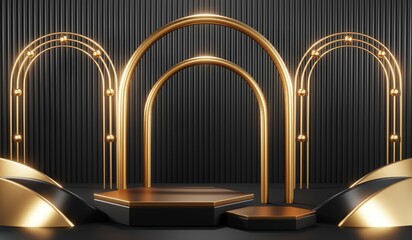 Obraz premium 3D rendering of blank product background for cream cosmetics Modern black podium background