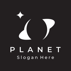 Space planet template logo vector design surrounded by rings or orbits. For posters, business cards, space science.