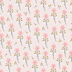 Artistic trendy floral vector seamless pattern design for textile and printing. Elegant ditsy floral repeating texture with pink background