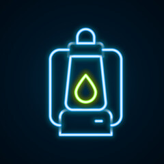 Glowing neon line Camping lantern icon isolated on black background. Colorful outline concept. Vector