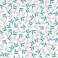 Elegant fashionable seamless vector floral ditsy pattern design of exotic branches of leaves. Trendy foliage repeating texture background for textile