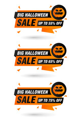 Halloween sale origami labels set. Big Halloween sale 55%, 65%, 75% off discount