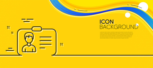 Obraz na płótnie Canvas ID card line icon. Abstract yellow background. User Profile sign. Male Person silhouette symbol. Identification plastic card. Minimal identification card line icon. Wave banner concept. Vector