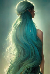 Fototapeta premium Beautiful woman with long blue hair portrait 
