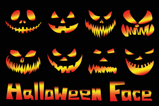 Scary spooky Halloween pumpkin faces