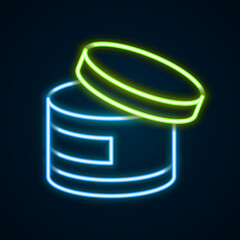 Glowing neon line Cream or lotion cosmetic tube icon isolated on black background. Body care products for woman. Colorful outline concept. Vector