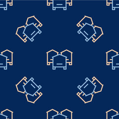 Line Hive for bees icon isolated seamless pattern on blue background. Beehive symbol. Apiary and beekeeping. Sweet natural food. Vector
