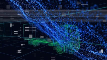 Animation of moving screen with particles and binary system data processing