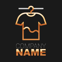 Line Drying clothes icon isolated on black background. Clean shirt. Wash clothes on a rope with clothespins. Clothing care and tidiness. Colorful outline concept. Vector