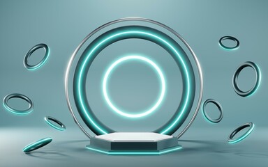 3D rendering of blank product background for cream cosmetics Modern blue pastel podium background