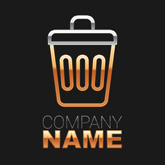 Line Trash can icon isolated on black background. Garbage bin sign. Recycle basket icon. Office trash icon. Colorful outline concept. Vector