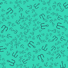 Black Fishing hook icon isolated seamless pattern on green background. Fishing tackle. Vector