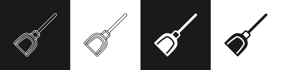 Set Dustpan icon isolated on black and white background. Cleaning scoop services. Vector