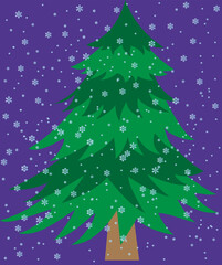 pine tree and snow on a blue background