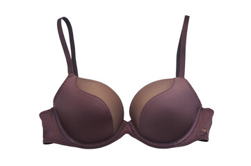 Burgundy push-up foam cup bra isolated on white background. Ladies underwear. Beauty, shopping,...