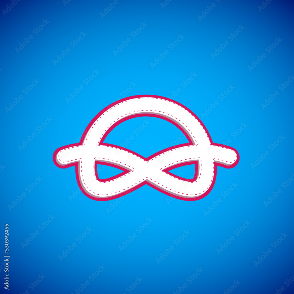 Wall mural white nautical rope knots icon isolated on blue background. rope tied in a knot. vector