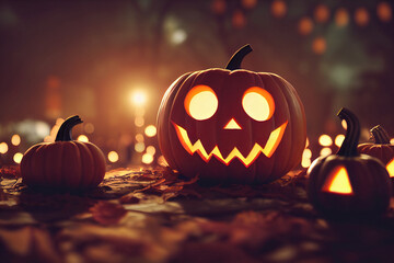 Halloween pumpkins, glowing eyes and mouth, Jack-o'-lantern