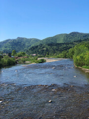 Skole Sunny Day. Nature Landscape with River.