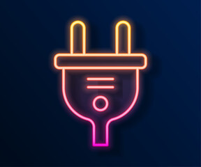 Fototapeta premium Glowing neon line Electric plug icon isolated on black background. Concept of connection and disconnection of the electricity. Vector