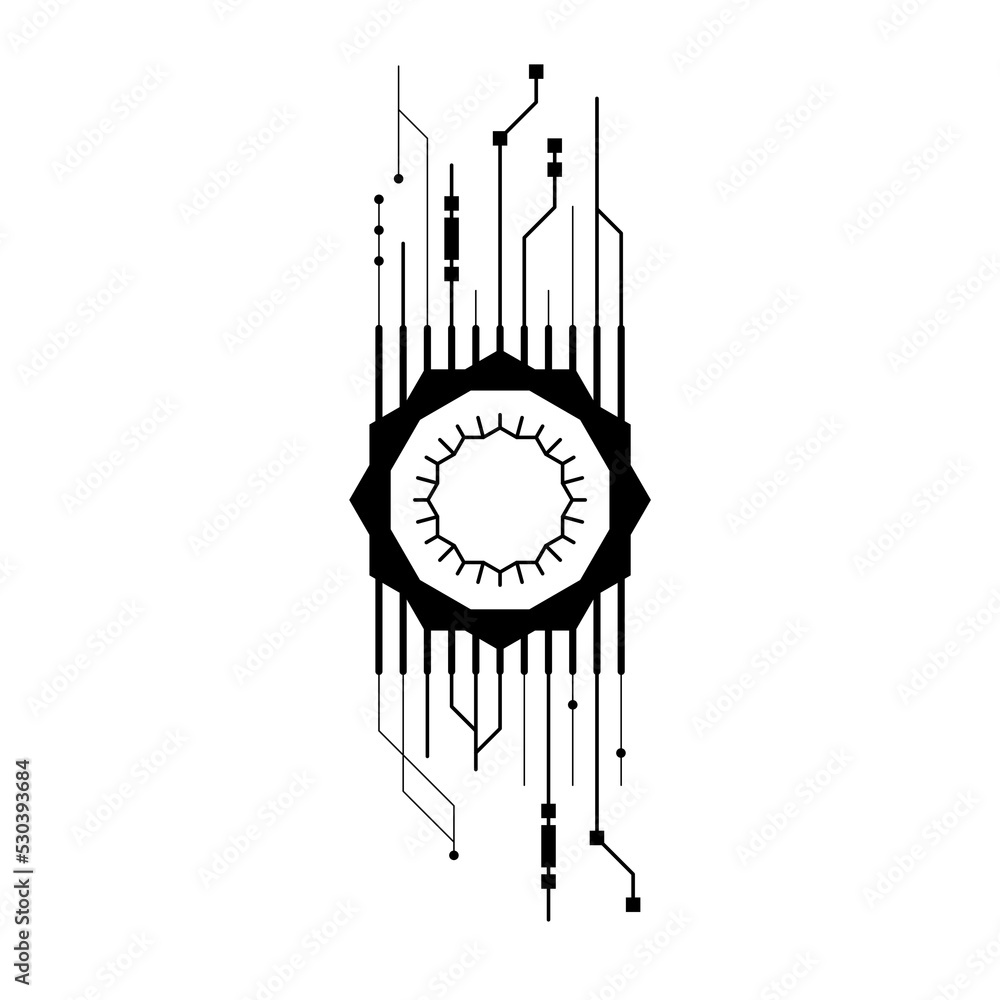 Poster abstract black simple line cpu, computer, technology doodle outline element vector design style sket