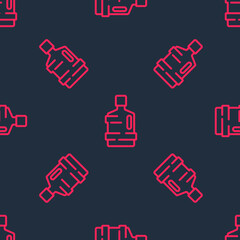 Red line Big bottle with clean water icon isolated seamless pattern on black background. Plastic container for the cooler. Vector